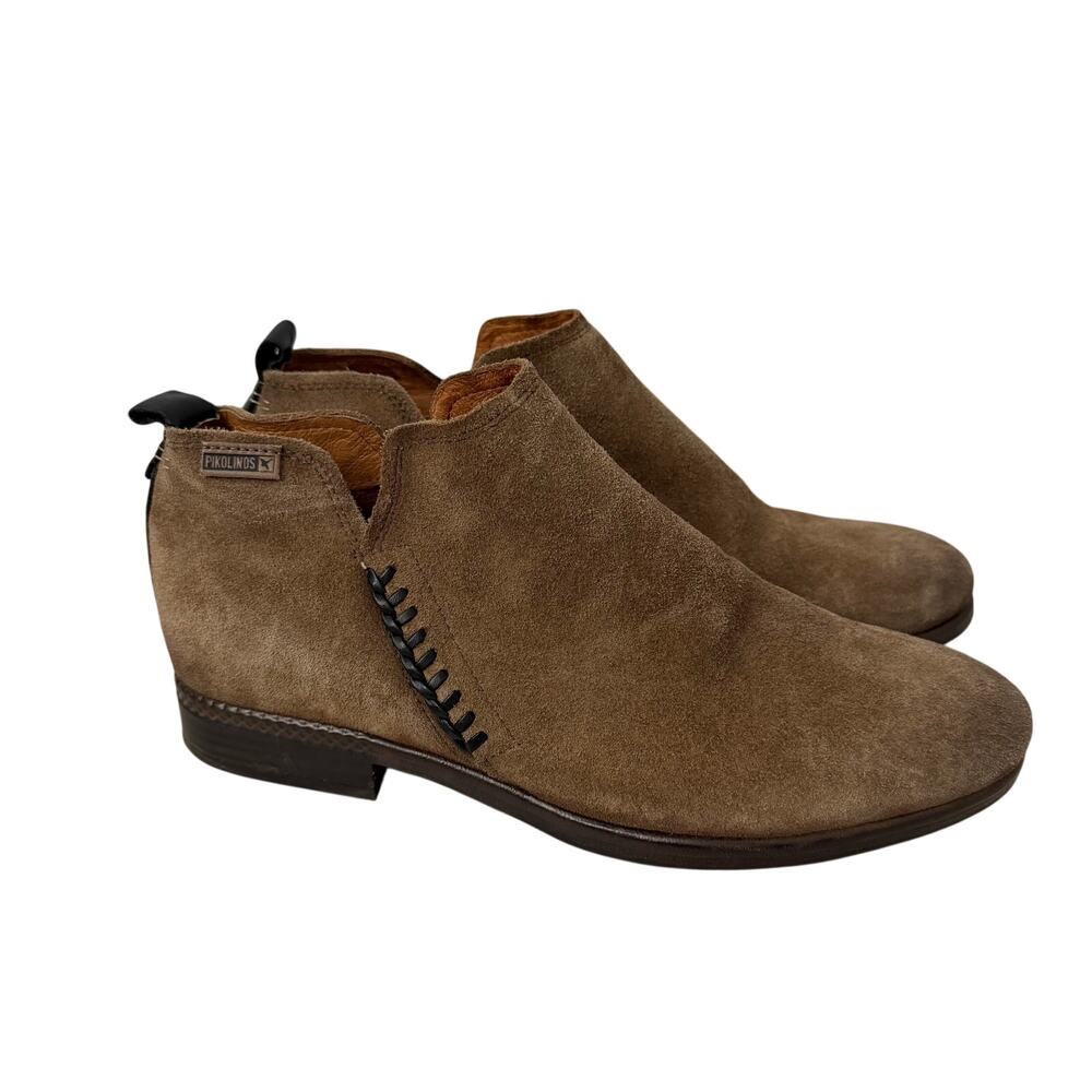 Pikolinos Ordino Ankle Boots Womens Size 10 Brown Leather Side Zip Booties 40